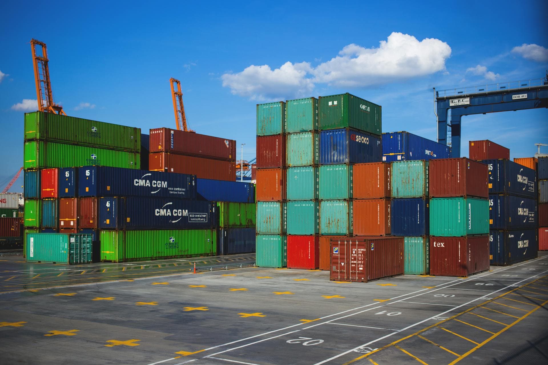 Aerial view of shipping containers